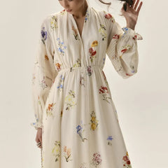 Sweet Floral Printed Backless Maxi Dress for Women – Lantern Sleeve, High Waist Long Robe | Summer Vacation Outfit