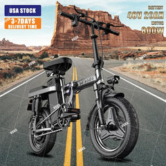 Mini Folding Portable Electric Bike 48V20AH 400W Motor 14inch Tire Ebike City Road Adult Speed 25km/h Electric Bicycle USA Stock