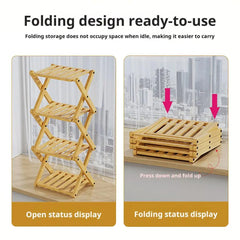 4-Tier Folding Bamboo Plant Stand - X-Shaped Plant Rack & Shoe Display Shelf for Entryway & Living Room