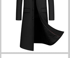 2024 Autumn and Winter Boutique Woolen Black Gray Classic Solid Color Thick Warm Men's Extra Long Wool Trench Coat Male Jacket
