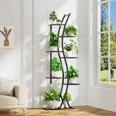 62" Tall 7-Tier Metal Plant Stand with Grow Light - Curved Corner Shelf for Indoor Plants & Flowers