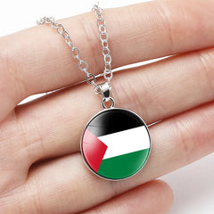Palestine Necklace – Flag Photo Glass Cabochon Heart & Moon Pendant Chain Choker Jewelry for Men & Women