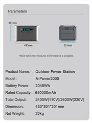 0W 1000W 2000W Portable Power Station | Solar Generator | LiFePO4 Battery | 110V/220V AC Outlets | Camping, Home, RV, Emergency Backup, Outdoor Power Supply