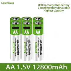 12800mAh 1.5V AA USB Rechargeable Lithium Battery – Type-C Charging | For Remote, Mouse, Toys