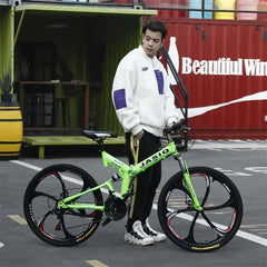 24/26-Inch MTB Folding Mountain Bike – Dual Disc Brakes, Full Suspension, Soft Tail Cross Country Bicycle | Variable Speed City Bike