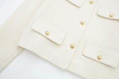 Women Elegant Cropped Jacket Women's Fashion Jacket O-Neck Long Sleeved Flip Pocket Coat Female Casual Outwear Tops