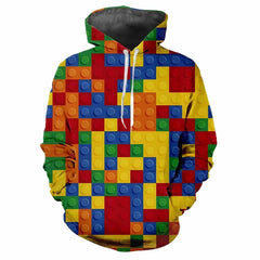 Trendy men's Hoodie Printed Color Lattice Patterns Digital Printing Casual Long Sleeved Hooded Thick Fabric Tops