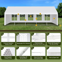 20 x 32 FT Outdoor Party Camping Gazebo Shelter Events Tent w/Removable Sidewalls & 3 Storage Bags, White