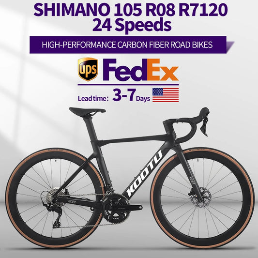 KOOTU Full Carbon Fiber Road Bike – Ultra-Light Pure Oil Disc Brake Bicycle with SHIMANO R7120 24-Speed Components | Performance Cycling for Adults