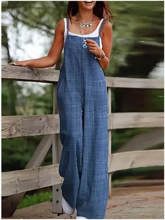 Women's Loose Casual Jumpsuit – Solid Color Summer Vest Overalls, Trendy Sleeveless Jumpsuit