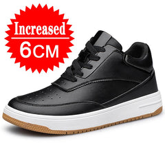 Men's Genuine Leather Height-Increasing Sneakers – Casual White Platform Shoes with 6/8/10CM Lift Insole