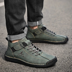 Handmade Leather Men’s Casual Sneakers – Breathable Ankle Boots for Outdoor Style & Comfort