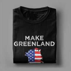 Make Greenland Great Again" Map T-Shirt – Pure Cotton Crewneck, USA Flag Design, Plus Size Short Sleeve Tee