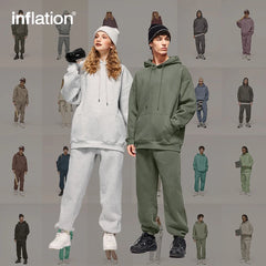INFLATION 350gsm Thick Velvet Tracksuit – Unisex Solid Color Jogging Suit | 2023 Trendy Matching Fleece Sweatpants & Hoodie Set