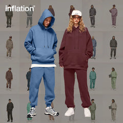 INFLATION 350gsm Thick Velvet Tracksuit – Unisex Solid Color Jogging Suit | 2023 Trendy Matching Fleece Sweatpants & Hoodie Set
