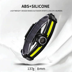 High Power LED Headlamp – 7 Modes XPE+COB Sensor Headlight with 18650 Battery for Fishing & Hunting