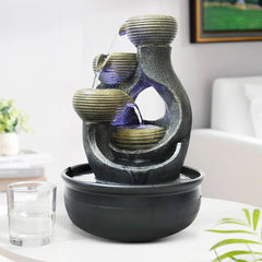 15.7" Relaxation Indoor Tabletop Waterfall Fountain with LED Light - Portable Decoration for Living Room, Home, Office & Bedroom