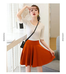 Women's Flared Mini Skater Skirt – High-Waist Pleated Black Skirt | Casual, Versatile, Plus Size, Fluffy Look