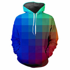 Trendy men's Hoodie Printed Color Lattice Patterns Digital Printing Casual Long Sleeved Hooded Thick Fabric Tops