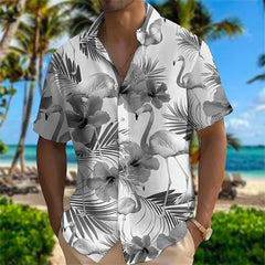 Summer Animal Crane Men's Hawaiian Shirt – 3D Plant & Flower Print Beach Shirt, Plus Size up to 5XL
