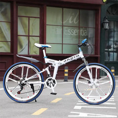 24/26-Inch MTB Folding Mountain Bike – Dual Disc Brakes, Full Suspension, Soft Tail Cross Country Bicycle | Variable Speed City Bike