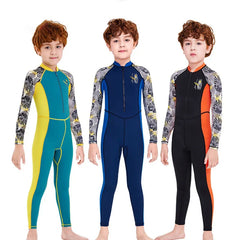 One-Piece Boys’ Long Sleeve Swimsuit – Kids’ Sun Protection Swimwear with Matching Swimming Cap