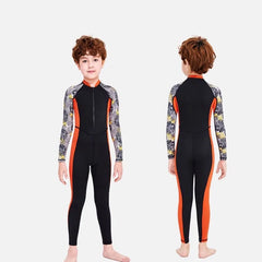 One-Piece Boys’ Long Sleeve Swimsuit – Kids’ Sun Protection Swimwear with Matching Swimming Cap