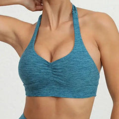 1/2PCS V-Back Halter Sports Bra & Scrunch Legging Set – Squat Proof, Pocket, Lycra Workout Yoga Gym Fitness Suit