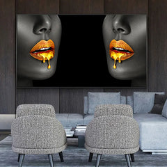 Large Black Woman Portrait with Gold Lips – Modern Oil Painting Poster for Home Wall Decoration (Unframed)