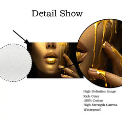 Large Black Woman Portrait with Gold Lips – Modern Oil Painting Poster for Home Wall Decoration (Unframed)