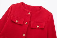 Women Elegant Cropped Jacket Women's Fashion Jacket O-Neck Long Sleeved Flip Pocket Coat Female Casual Outwear Tops