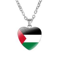 Palestine Necklace – Flag Photo Glass Cabochon Heart & Moon Pendant Chain Choker Jewelry for Men & Women