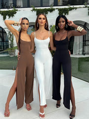 Hugcitar Solid Slips Backless Bandage Lace Up Sexy Bodycon Jumpsuit Summer Elegant Outfit Casual Party Romper Y2K Dropshipping