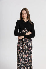 Spring Summer Women’s Elegant Satin Maxi Dress with Knitted Top | 2-Piece Floor-Length Outfit Set