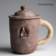 Thick Ceramic Mug With Lid Spoon Ceramic Office Cup Large-capacity Japanese Coffee Cup