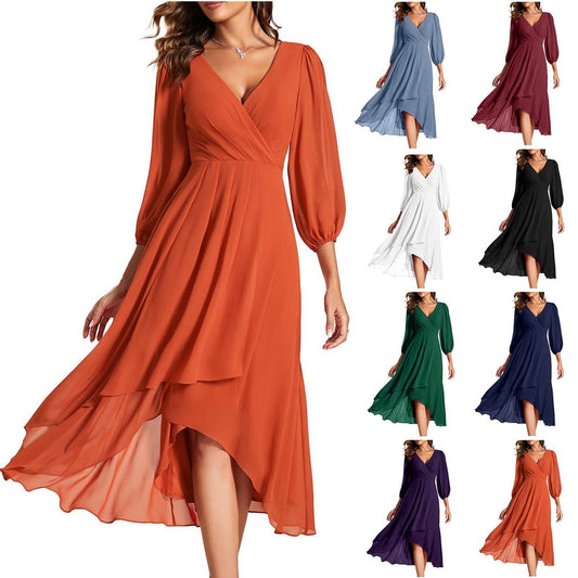 Elegant Women’s V-Neck Long-Sleeved Loose Party Evening Dress | Chic & Comfortable Nightwear