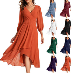 Elegant Women’s V-Neck Long-Sleeved Loose Party Evening Dress | Chic & Comfortable Nightwear