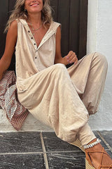 Hot Selling Button Up Hooded Sleeveless Pants In Stock Jumpsuit And Baggy Pants