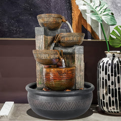 15.7" 4-Tier Indoor Tabletop Waterfall Fountain with LED Lights - Calming Sound for Home, Office & Bedroom Decor