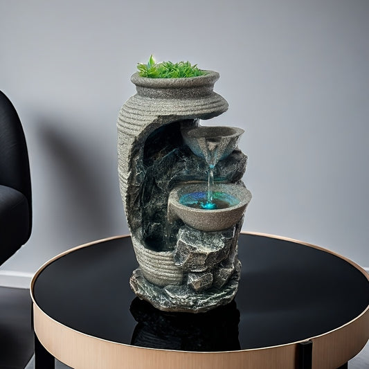 USB-Powered Resin Waterfall Fountain - Indoor Tabletop Relaxation Decor for Bedroom, Office & Living Room - Perfect Gift for Birthdays, Christmas, Valentine's Day