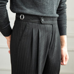 Vintage Napoli Striped High-waisted Wool Straight-leg Pants