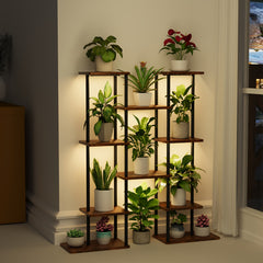 6-Tier Indoor Plant Stand with Grow Lights - 40" Metal Corner Shelf for Multiple Plants & Flowers