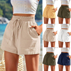 New Loose Linen High Waist Shorts | Solid Color Wide-Leg Leisure Pants with Pockets