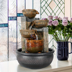 15.7" 4-Tier Indoor Tabletop Waterfall Fountain with LED Lights - Calming Sound for Home, Office & Bedroom Decor