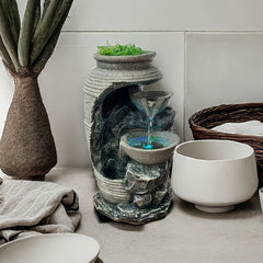 USB-Powered Resin Waterfall Fountain - Indoor Tabletop Relaxation Decor for Bedroom, Office & Living Room - Perfect Gift for Birthdays, Christmas, Valentine's Day