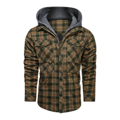 Men Long-sleeved Plaid Jacket Regular Fit Fleece Detachable Hoodies Jackets
