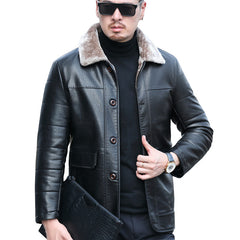 Winter Thickened Real Leather Down Jacket Men's Mid-length Coat