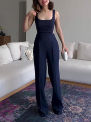Navy Blue Suspender Jumpsuit | Waist-Baring One-Piece Outfit for Women | Trendy & Bold Look