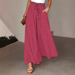 Polka Dot Print Trousers Fashion Loose Elastic Waist Wide-leg Pants Women's Clothing