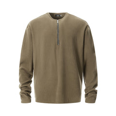 Half Zipped Round Neck Long-sleeved Knitted T-shirt Men's Top